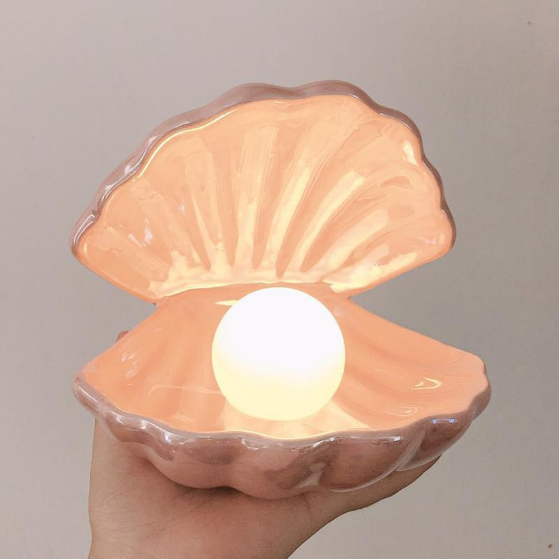 Ins Japanese Style Ceramic Shell Pearl Night Light Streamer Mermaid Fairy Shell Night Lamp For Bedside Home Decoration Xmas Gift