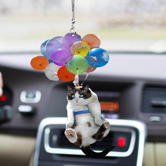 Armas kassi ja õhupallidega ornament