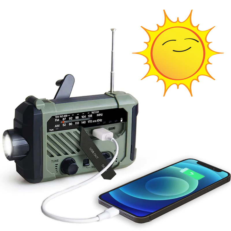 TechPRO™ päikesepatarei ja dünamoga raadio, akupank ning taskulamp ühes